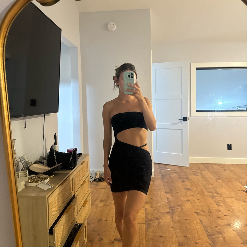 Oh Polly Black Side Cut Out Dress